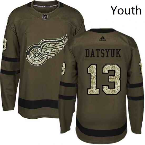 Youth Adidas Detroit Red Wings 13 Pavel Datsyuk Authentic Green Salute to Service NHL Jersey